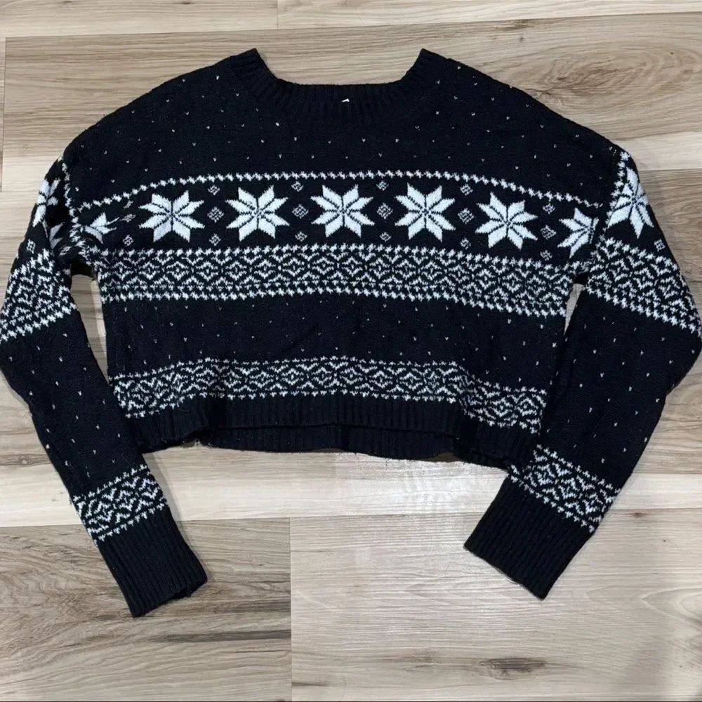 Sincerely Jules Cropped Fair Isle Nordic Black White Sweater Women’s Medium